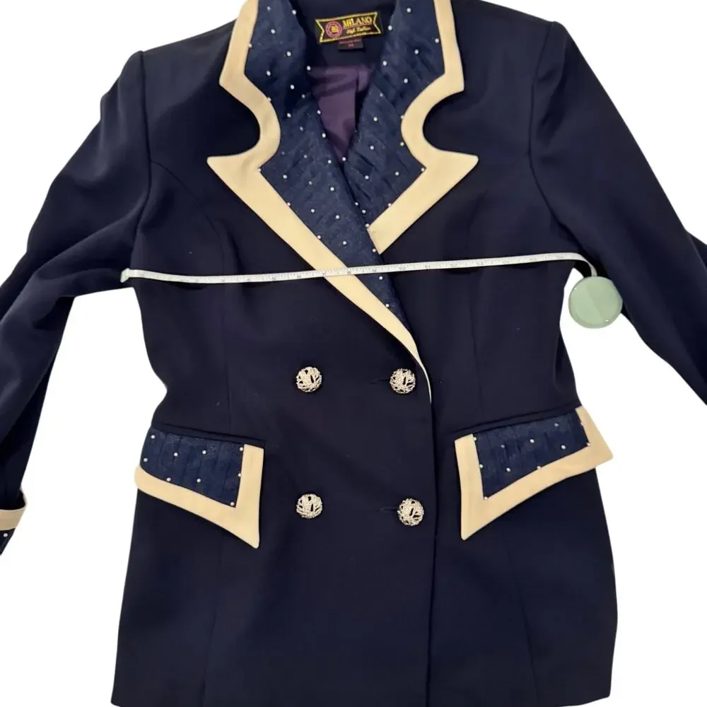 Milano High Fashion Vintage Blazer Pearl Navy Women's 40 Regencycore Royalcore - Picture 12 of 13
